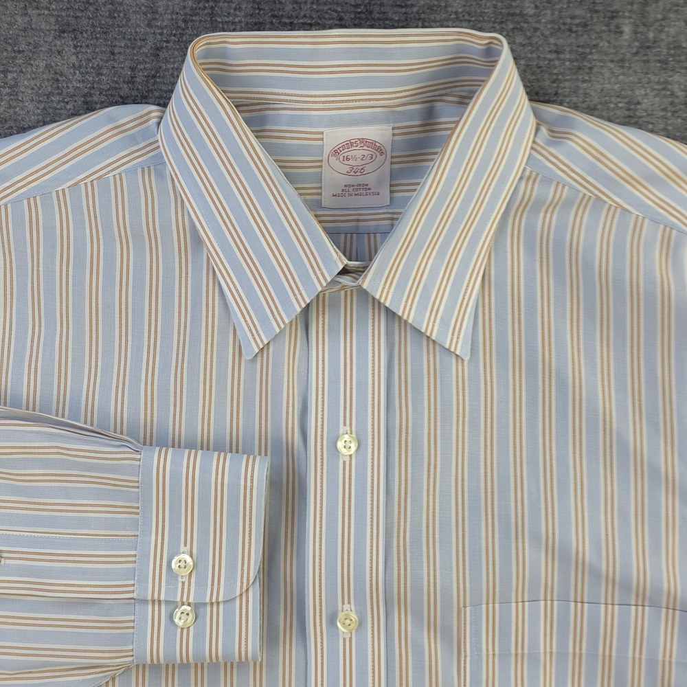 Brooks Brothers Dress Shirt 16.5 2/3 Multicolor Vertical Striped Non Iron‎ Point